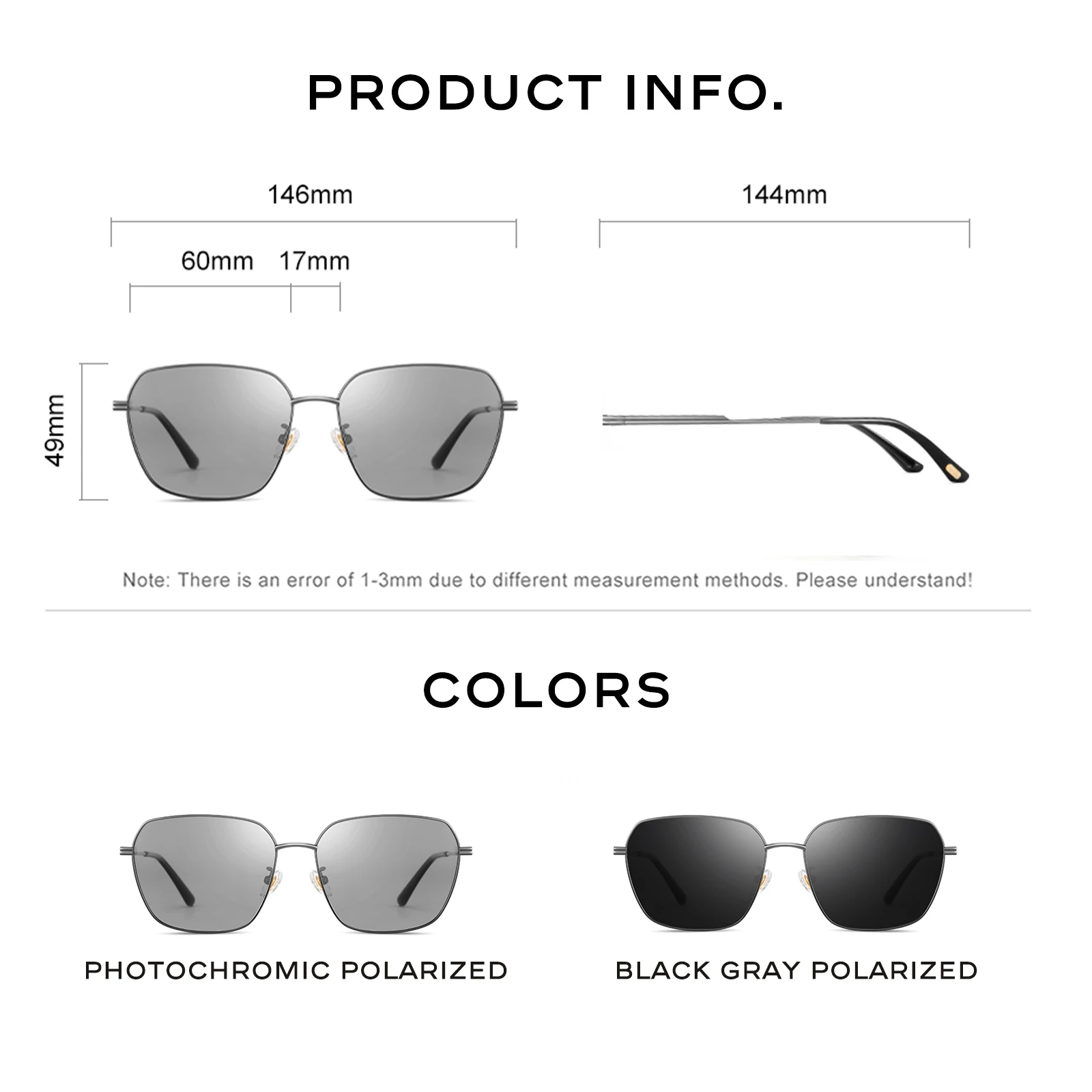 CAPONI Sunglass men Polarized Photochromic Square Trendy Black Lenses Shade Driving Sunglasses UV400 Protection Designer BS21020