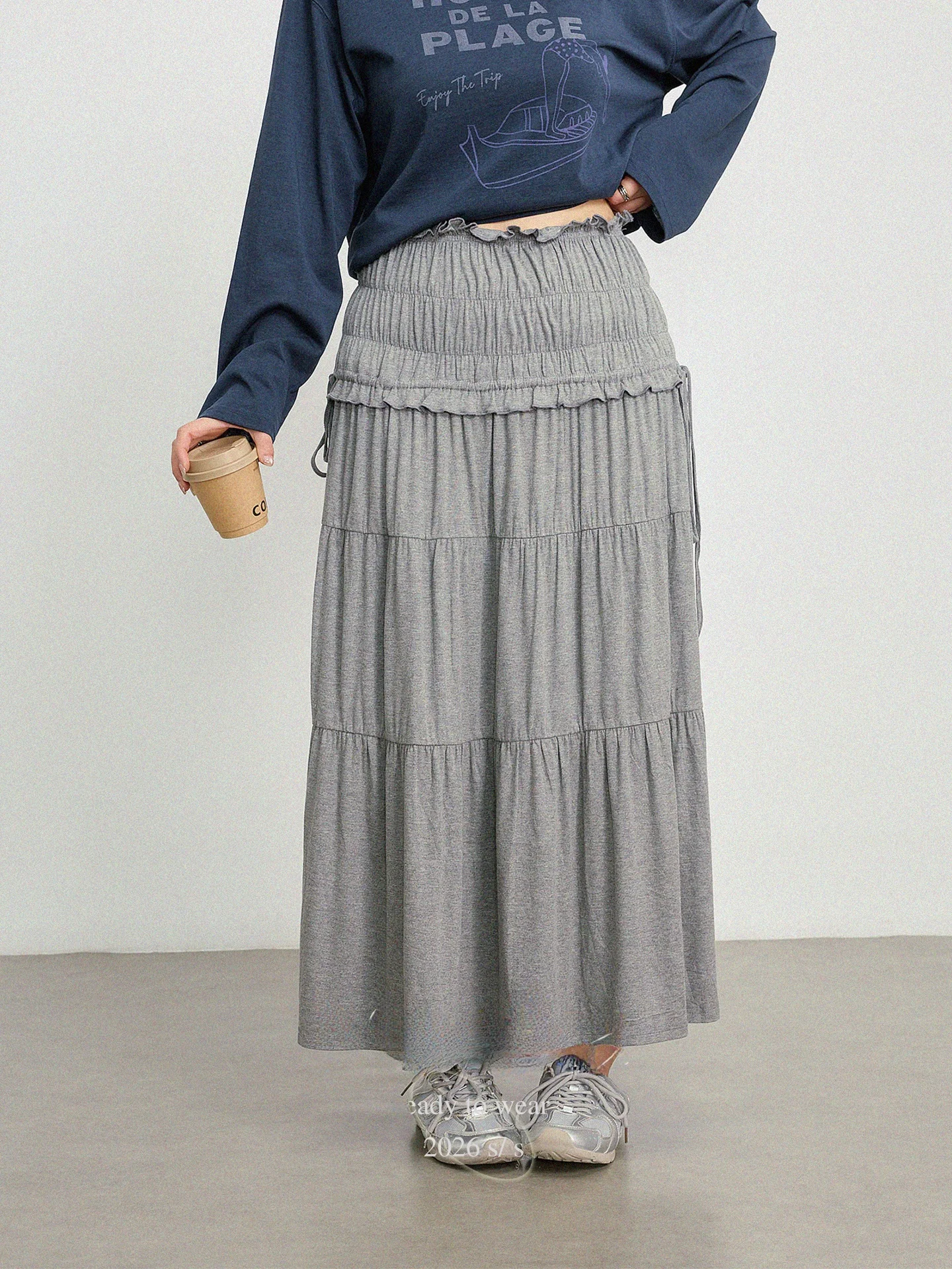 

High Waist Elastic Waist Long Versatile plus Size Women's Skirt Slimming Design Korean Style Commute Loose Fit Cotton A-Line ...