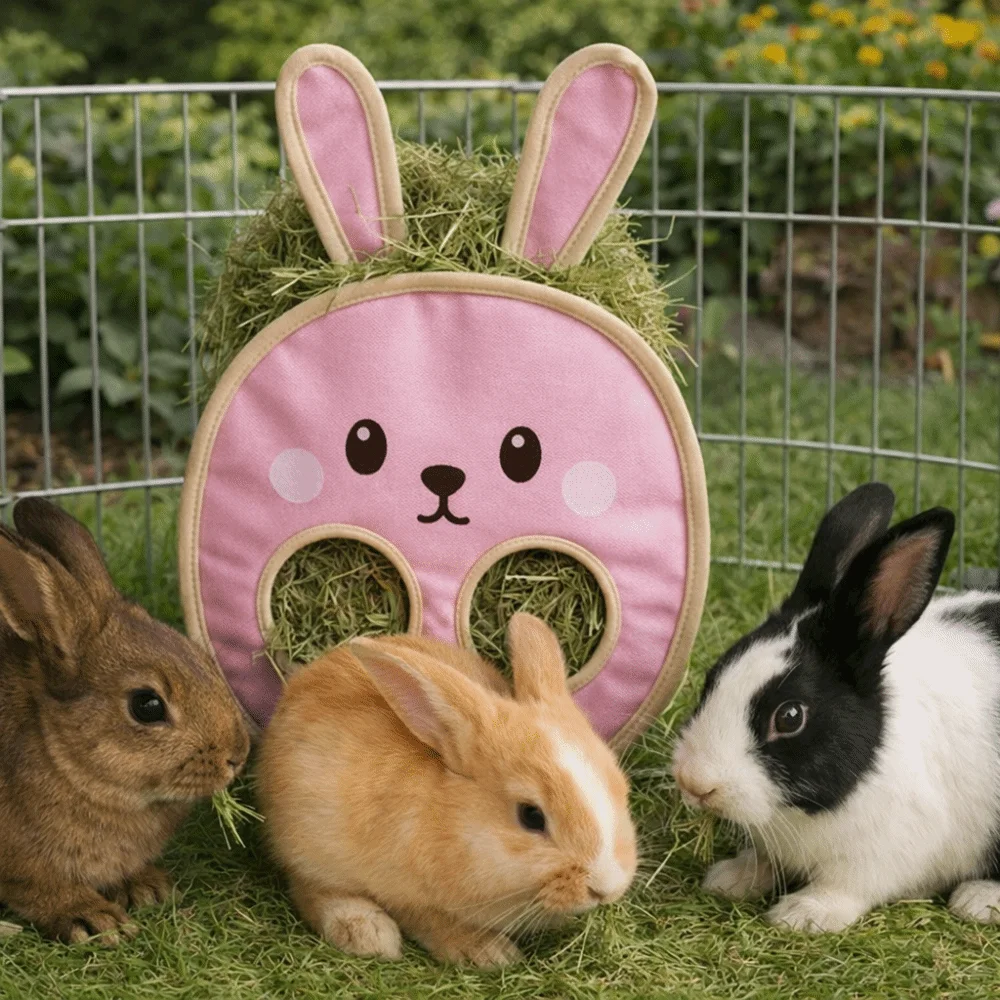

Suspended Type Rabbit Hay Bag Bunny Shaped Chew-Proof Hamster Feeding Bag Cartoon Rabbit Feeding Dispenser Small Pets
