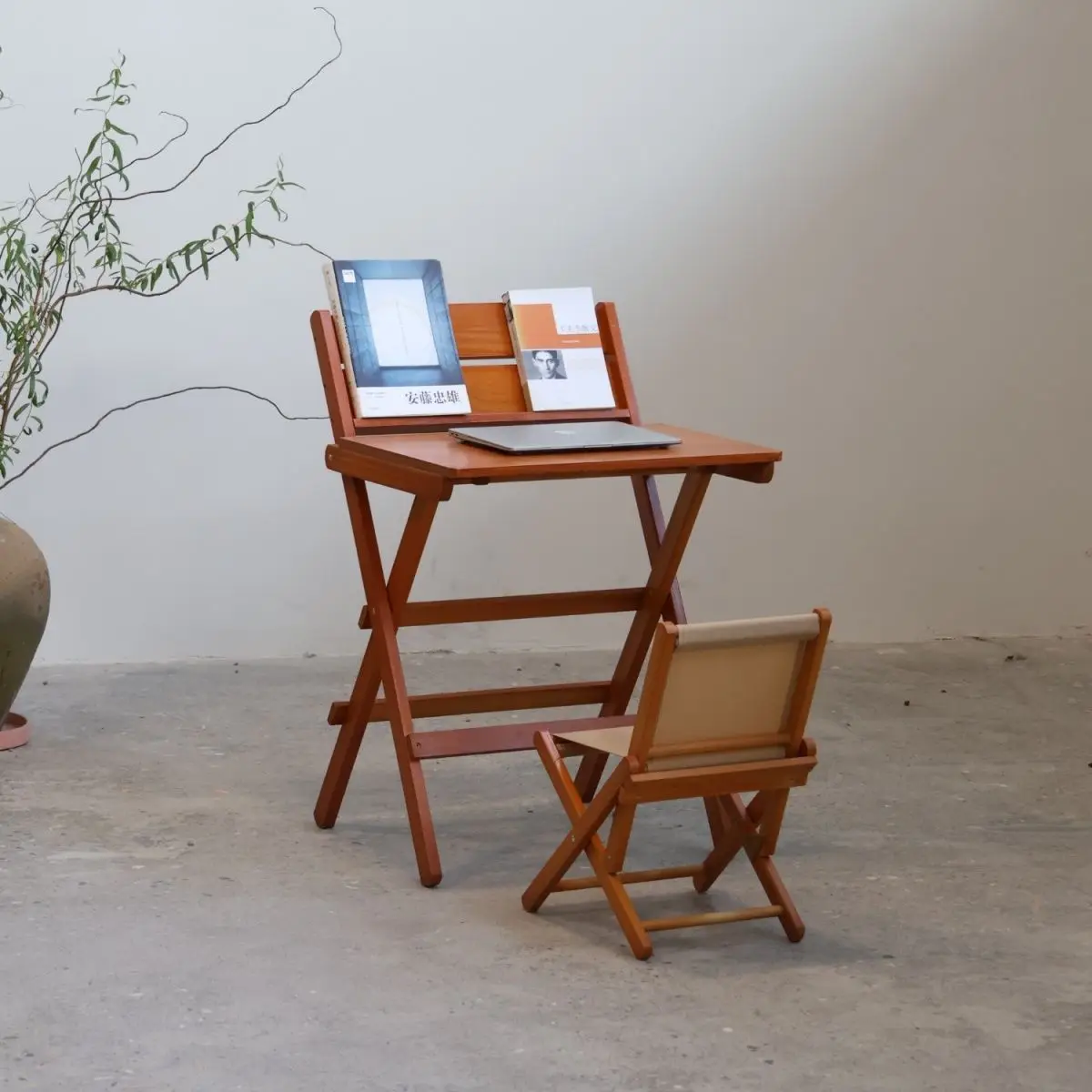 Folding Wooden Writing Desk Chair with Backrest Portable Solid Wood Study Laptop Table 58x38x65cm for Home Office Dorm Bedroom