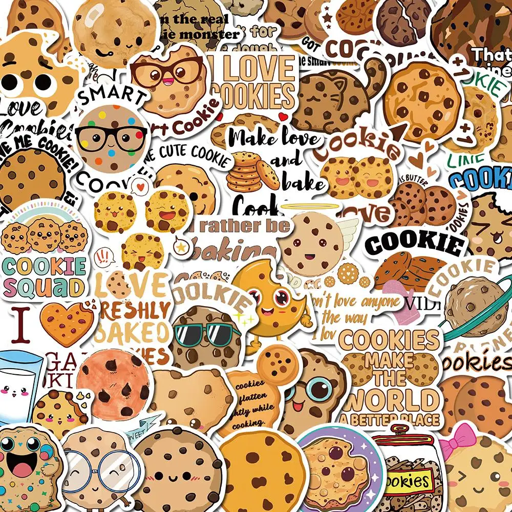 Cartoon Food adesivos para crianças, vintage, bricolage, notebook, bagagem, motocicleta, laptop, geladeira, brinquedos de decalque, cookie, biscoito, 50pcs