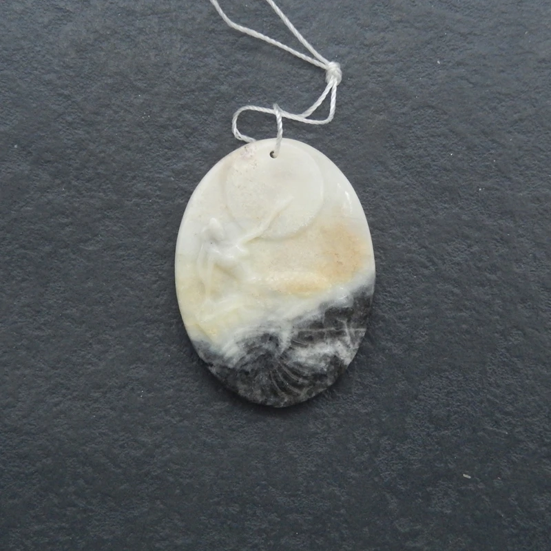 1PC Natural Amazonite Stone Oval Carved Mermaid Pendant Bead for DIY Jewelry Making Accessories (Random Delivery) 40x29x4mm 9.6g