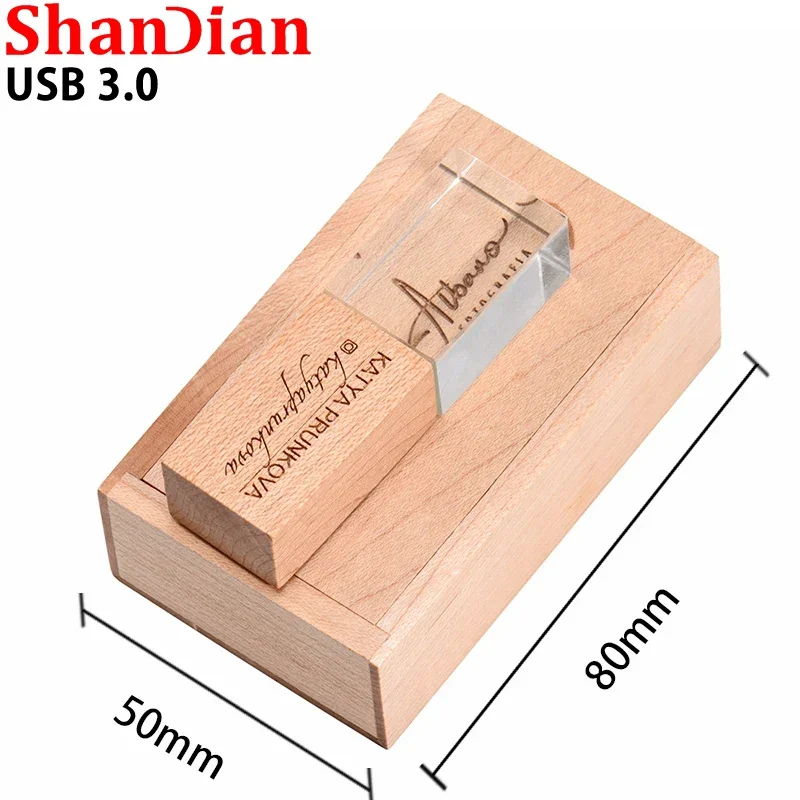 High Speed USB 3.0 Flash Drive Brown Wooden Crystal Maple 64GB 32GB 4GB Pen usb 128GB Free custom logo Wedding Photography Gifts