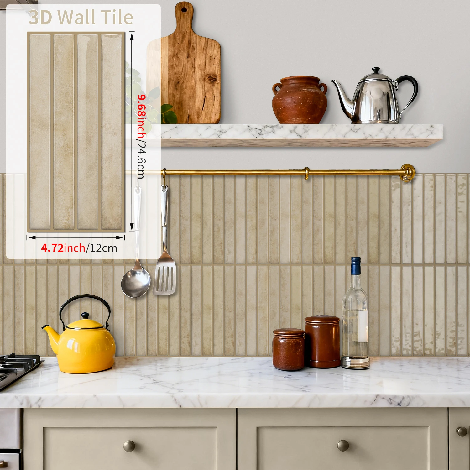 

3D gel vinyl self-adhesive wall sticker beige waterproof peeling paste kitchen splash proof bathroom decorative tile