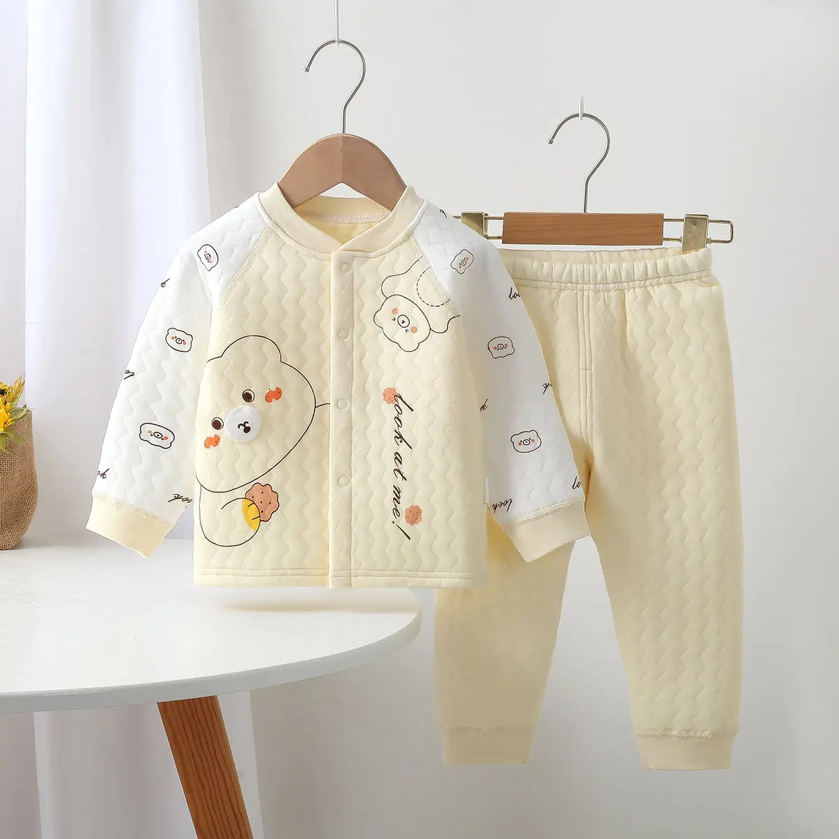 

Autumn Winter Boys Girls thermal underwear set high-waisted belly pants 2-Piece Thicken Warm Loungewear Kids Clothes ﻿