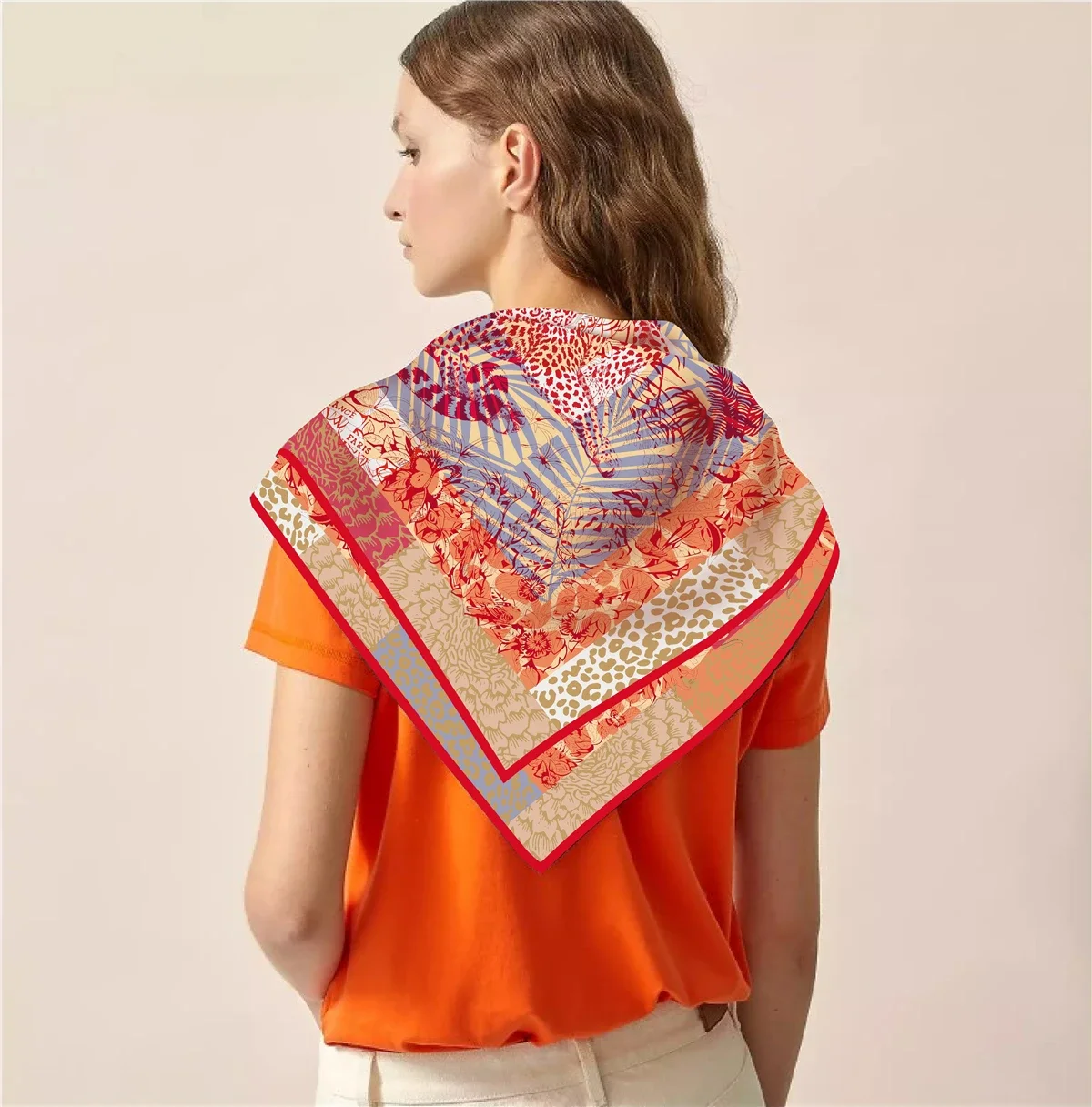 High Quality Desktop Double-sided Printing 90CM Tube Top Scarf Large Square Women's Thin Shawl Fashion Trend image 6
