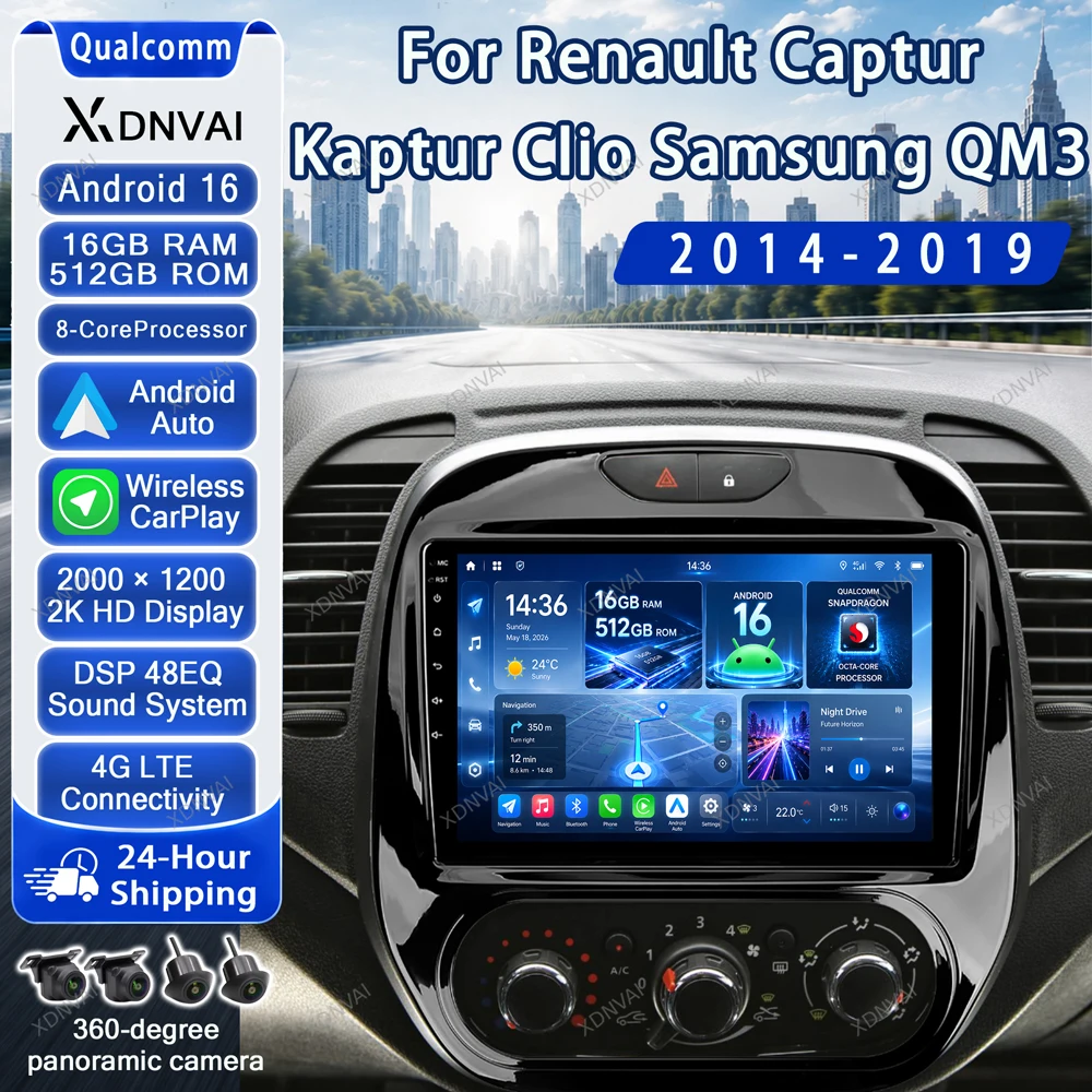 Android 16 Video Player For Renault Captur Kaptur Clio 2014 2015 2016 2017 2018 2019 Samsung QM3 Multimedia Car Radio Carplay BT