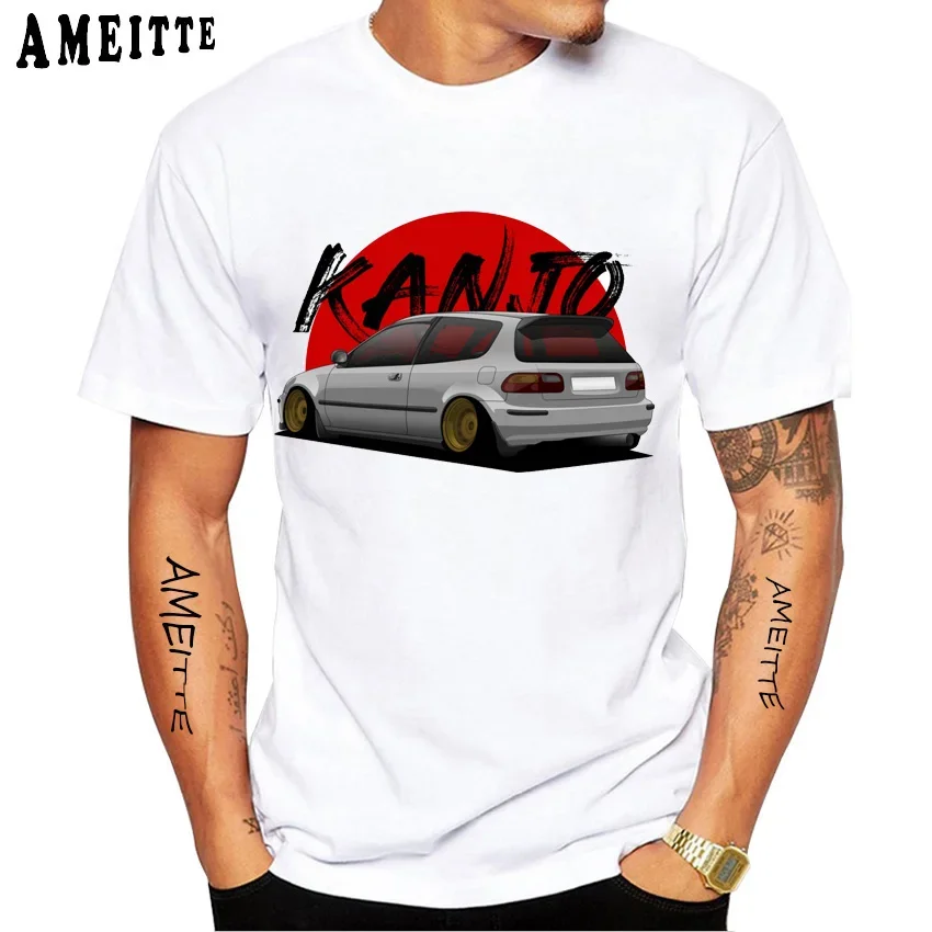 New Summer Men Short Sleeve KANJO Civic EG Type R Power JDM Hatch White Classic T-Shirt Racing Car Art Boy Casual Tops Tees