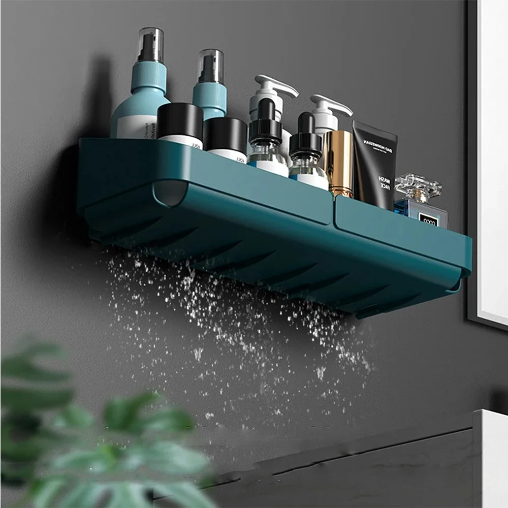 Bathroom Kitchen Convenience Rack Shelf Makeup Storage Organizer Cosmetics Shampoo Rack Shower Shelf Wall Spice No Drilling