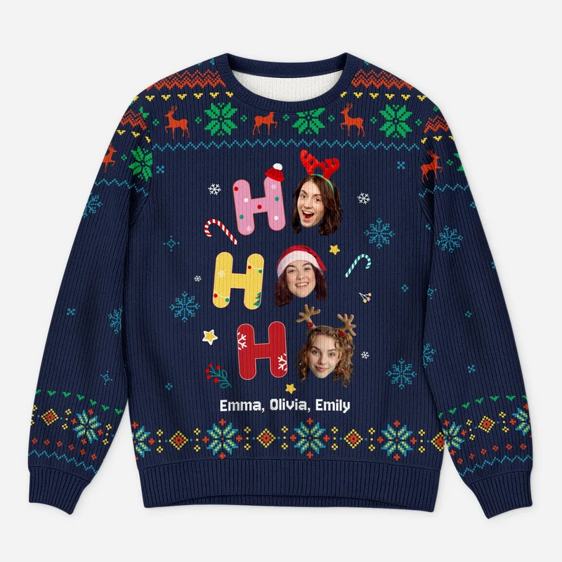 2027 Your Family Photo on Festive Sweaters Ugly Christmas Sweater Custom Photo Crewneck Sweatshirt for Christmas Celebrations