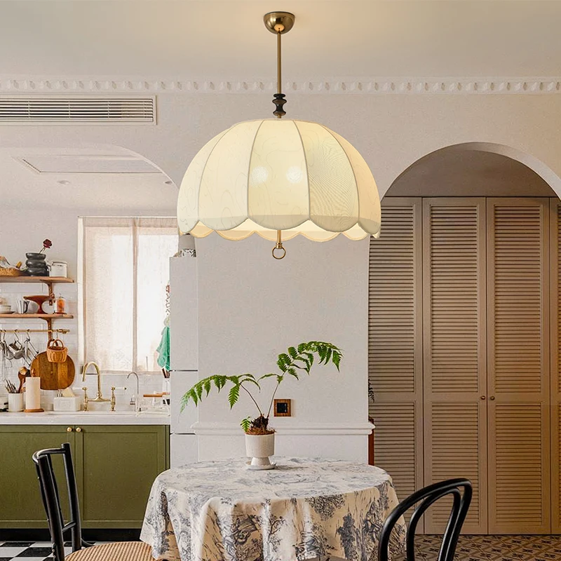 French Vintage Bedroom Lamp, Antique Pattern Solid Wood Lighting Fixture, Living Room, Study, Dining Room, Fabric Chandelier
