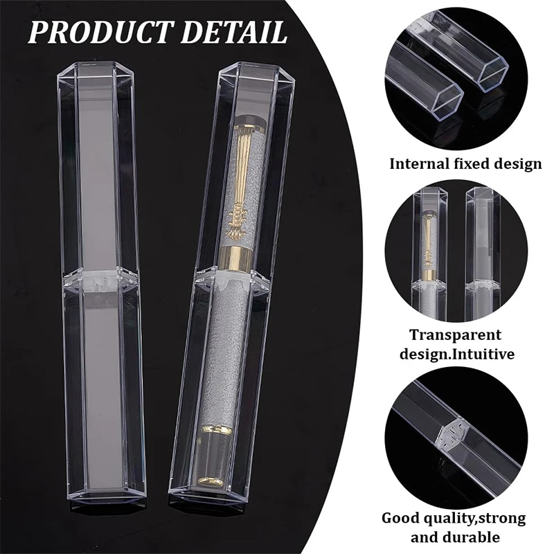 10-60Pcs Transparent Pen Box Hexagonal Pen Case Acrylic Pen Display Box for School Office Clear Plastic Pen Case