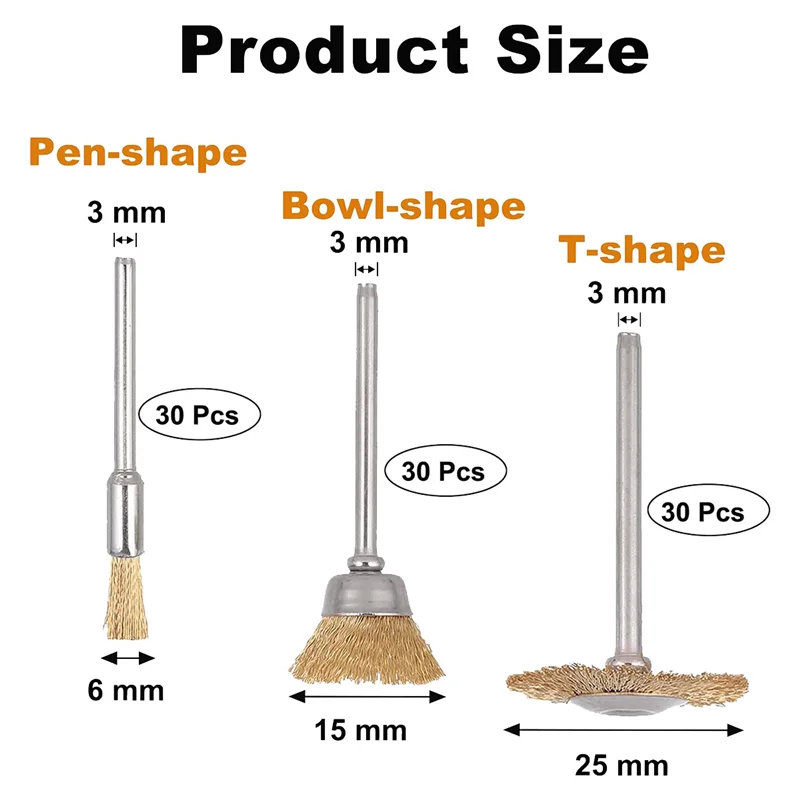 -ABJZ Juego de cepillos de alambre de 90 piezas Juego de cepillos de pluma con ruedas de alambre de latón para eliminación de óxido, pulido y pelado