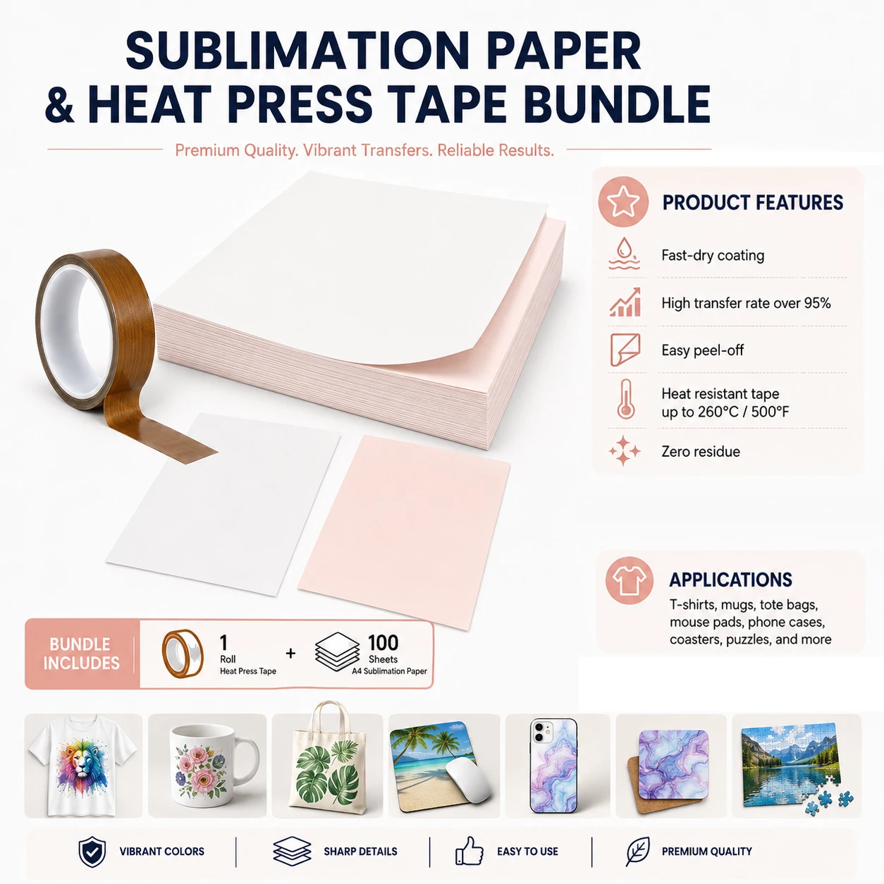 25-100-150pcs-a4-sublimation-paper-heat-transfer-paper-for-mug-t-shirt-diy-include-10mmx10m-heat-press-tape-for-inkjet-printe