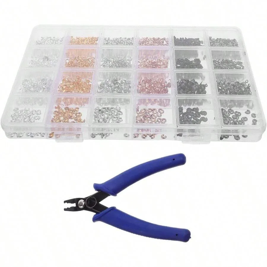 

Jewelry Crimp Beads Kit With Copper Tube Crimp End Beads And Crimping Pliers, 1501pcs Metal Beading Supplies For Bracelet And N