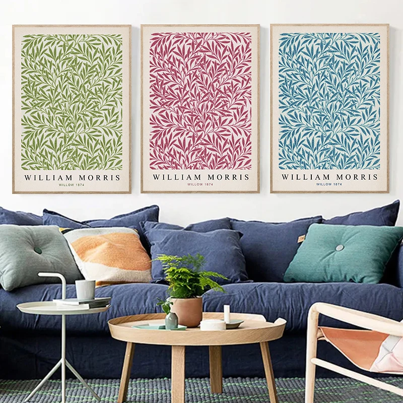 1pc frameless Canvas Painting  Pink Plant Art William Morris Abstract Exhibition Posters Prints Canvas Painting Wall Art Picture