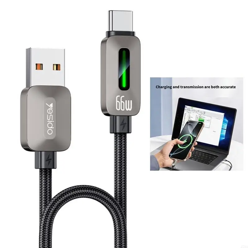 J78A Fast Speed 66W USB A To Type C Charging Cable With Glowing Light And Reinforced Braiding 480Mbps Data Transfer