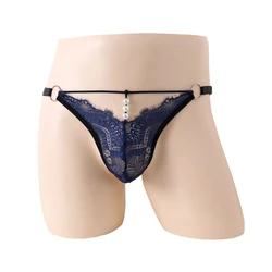 String Sexy en Dentelle pour Homme, Sous-Vêtement Creux, Taille Basse, Sissy Bulge Powder, Slip Séduction 7.0