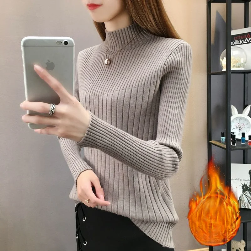 

2024 Autumn Winter Women New Korean Slim Long-sleeved Jumpers Female Solid Color Sweater Tops Ladies Long Sleeve Knit Tops B785