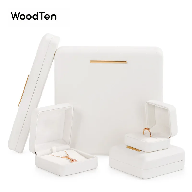 

WoodTen Romantic White PU Leather Flannelette Ring Box Pendant Case Bangle Organizer Jewelry Box for Engagement Organization