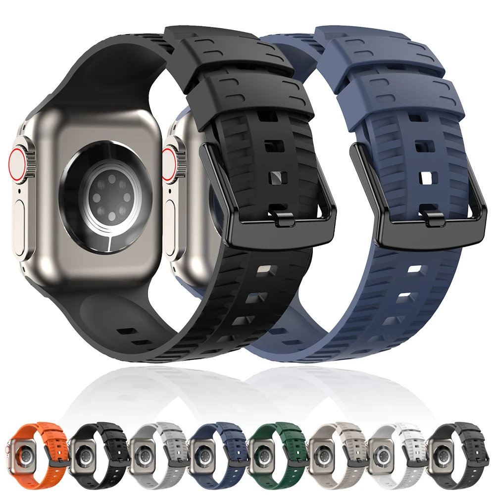 الإطارات نمط سيليكون حزام ل أبل ساعة الترا باند 49 مللي متر 45 مللي متر 44 مللي متر 42 مللي متر 41 مللي متر 42 مللي متر حزام الساعات سوار iwatch Serise 9 8 7 6 5