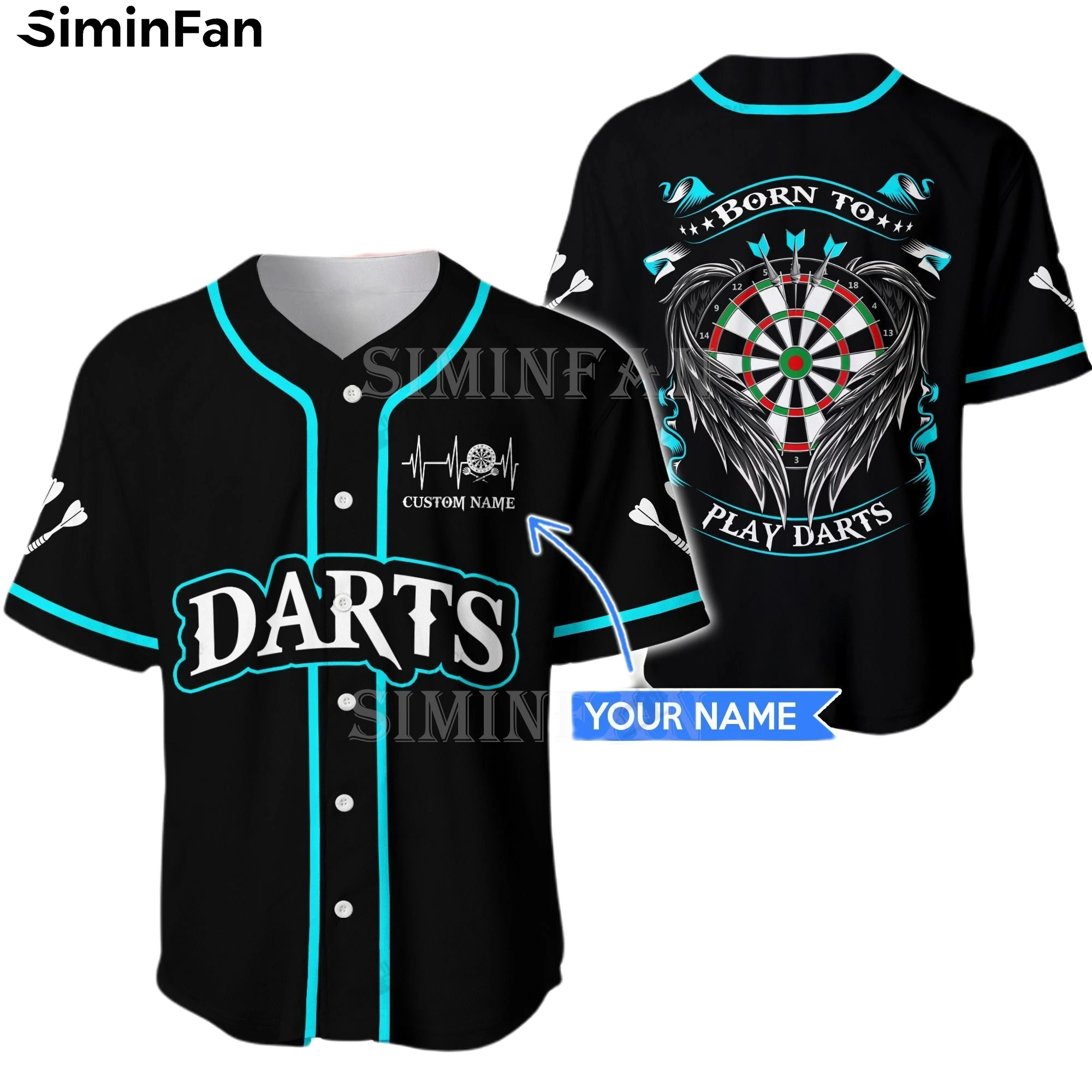 CUSTOM NAME DARTS LOVER 3D Printed Mens Baseball Jersey Shirts Collarless Camisa Summer Beach T-Shirt Women Short Sleeve Top