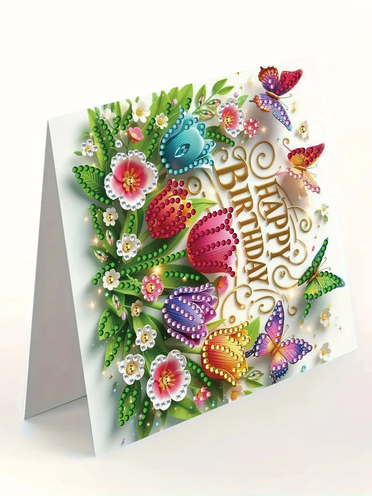 6-delig/set DIY diamant schilderij verjaardagskaartenset, met unieke bloem, vogel en patroonontwerpen, strass diamantverf - afbeelding 2