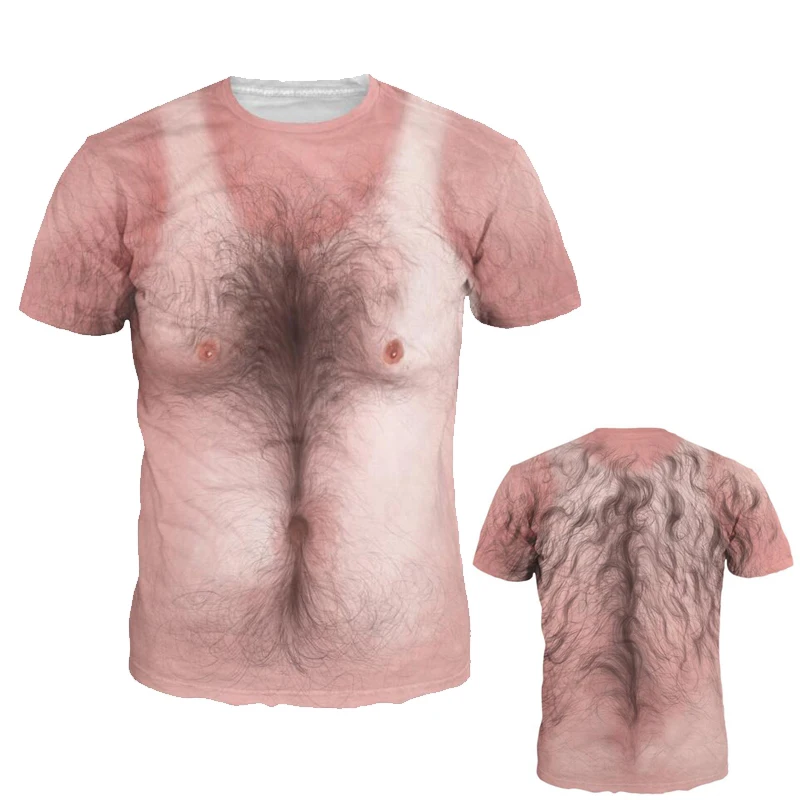 Neuartiges Herren-Freizeit-T-Shirt mit kurzen Ärmeln, 3D-Brustmuskulatur-Druck, lustiges Oberteil, Freizeitkleidung für die ganze Familie – Detail 4