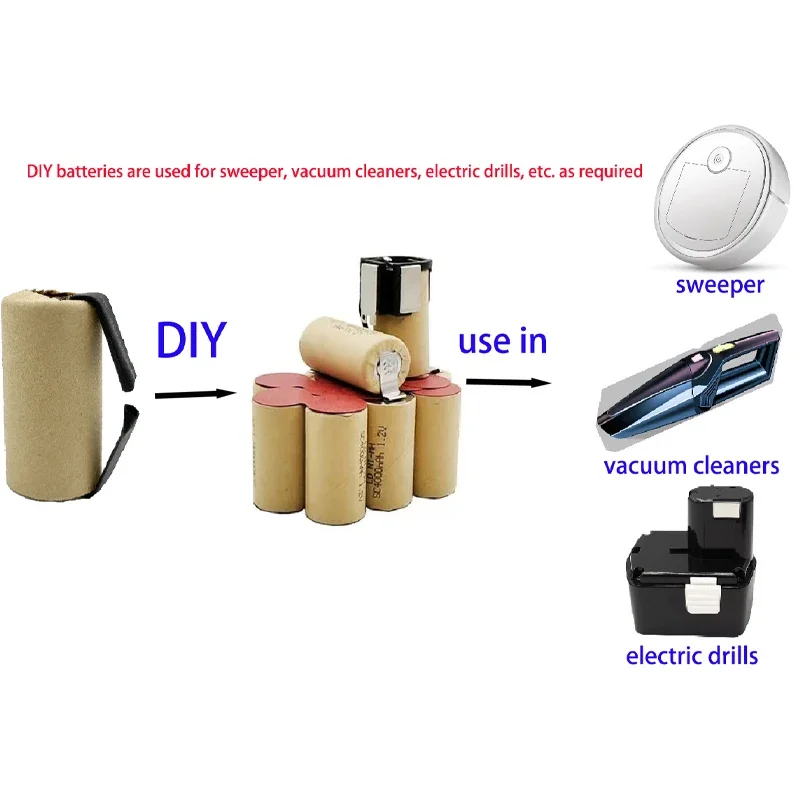 Screwdriver Electric Drill SC Batteries 1.2V 2200mah Sub C Ni-Cd Rechargeable Battey With Tab Power Tool NiCd SUBC Cells NI-MH