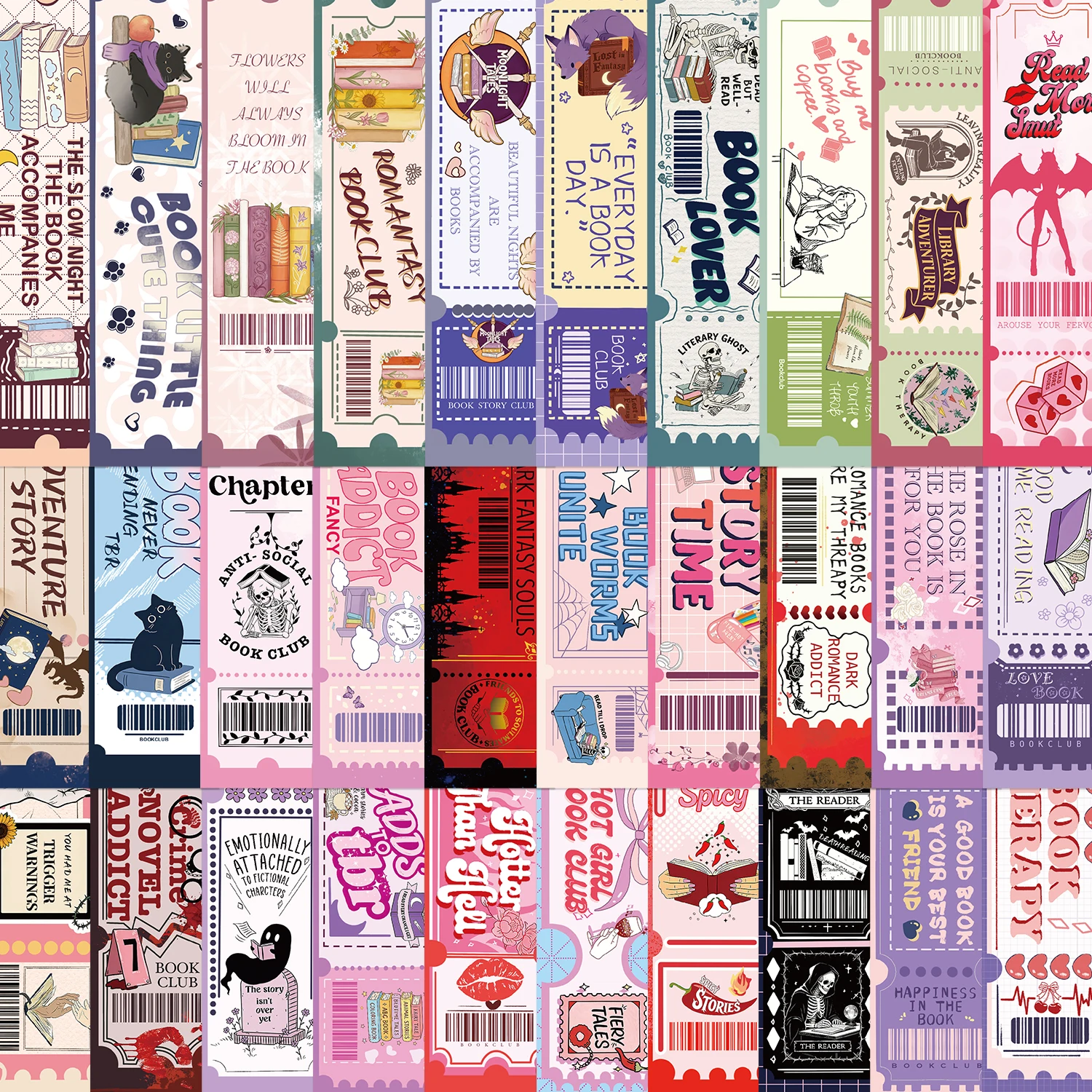 30-teiliges Lesezeichen-Set für Buchliebhaber, Tagebuch, Graffiti-Lesezeichen, klassische dekorative Wandaufkleber, ästhetisches Schreibwaren-Set