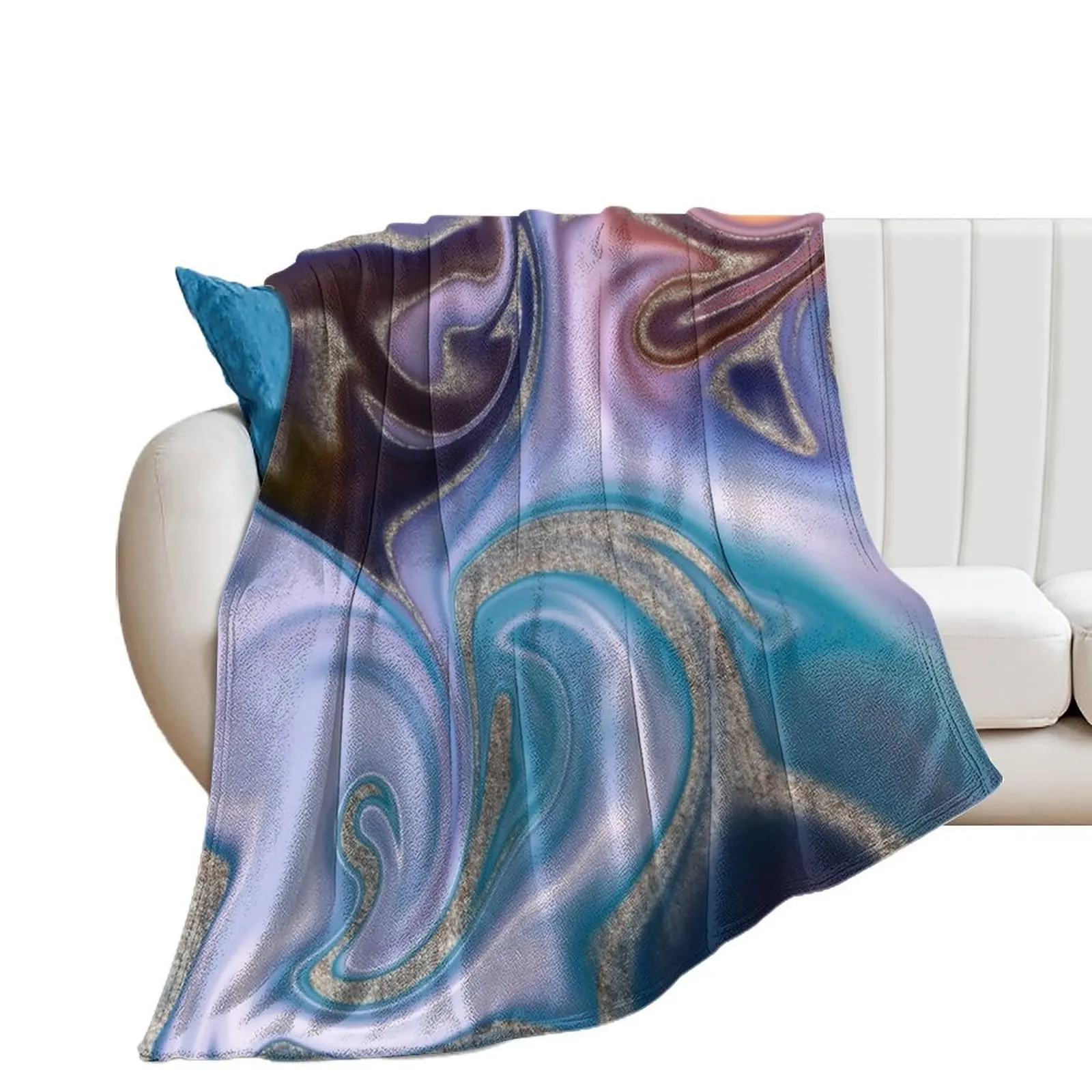 

Liquid Blue And Copper Faux Marble Texture Throw Blanket heavy to sleep Soft Plaid decorative Blankets