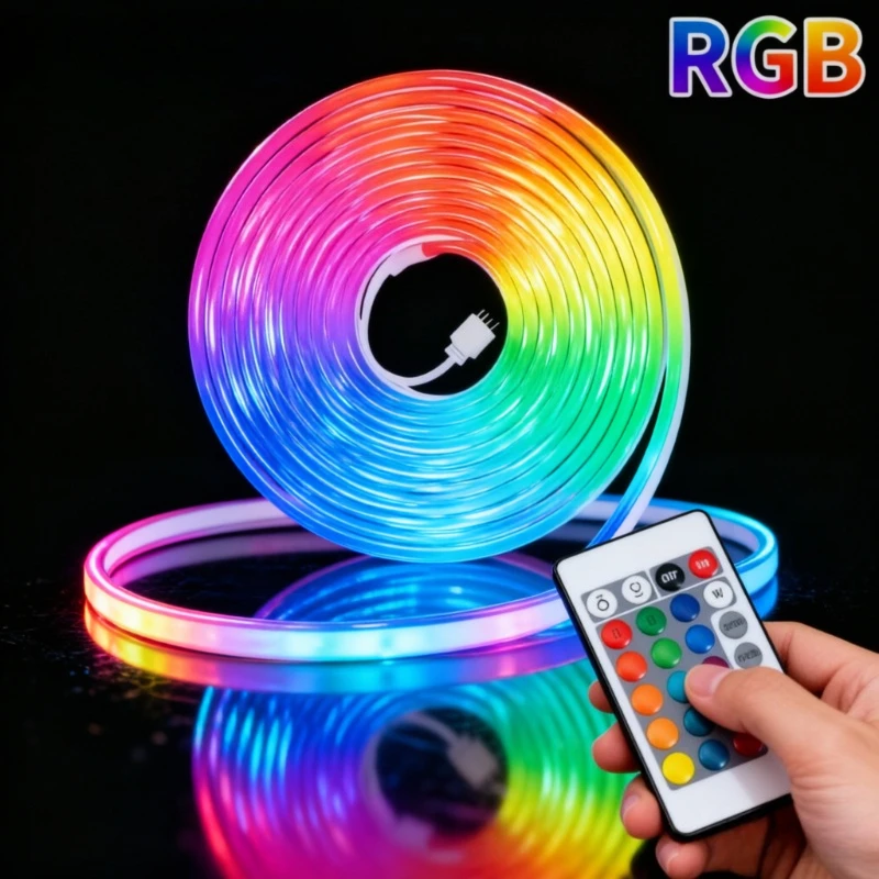 RGB Neon LED Light Strip, SMD3535, with 24Keys Remote Control, Cuttable 5V USB Powered Flexible Neon LED Strip