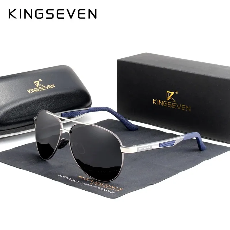 KINGSEVEN Brand Men's Vintage Round Sunglasses Polarized Anti-UV400 Lens Eyewear Accessories Male Pilot Fashion Glasses