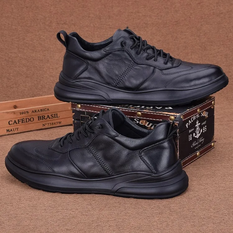 LIHUAMAO Cow Leather lace up casual Men Shoes Comfortable Walking outdoor work shoes sport running sneaker