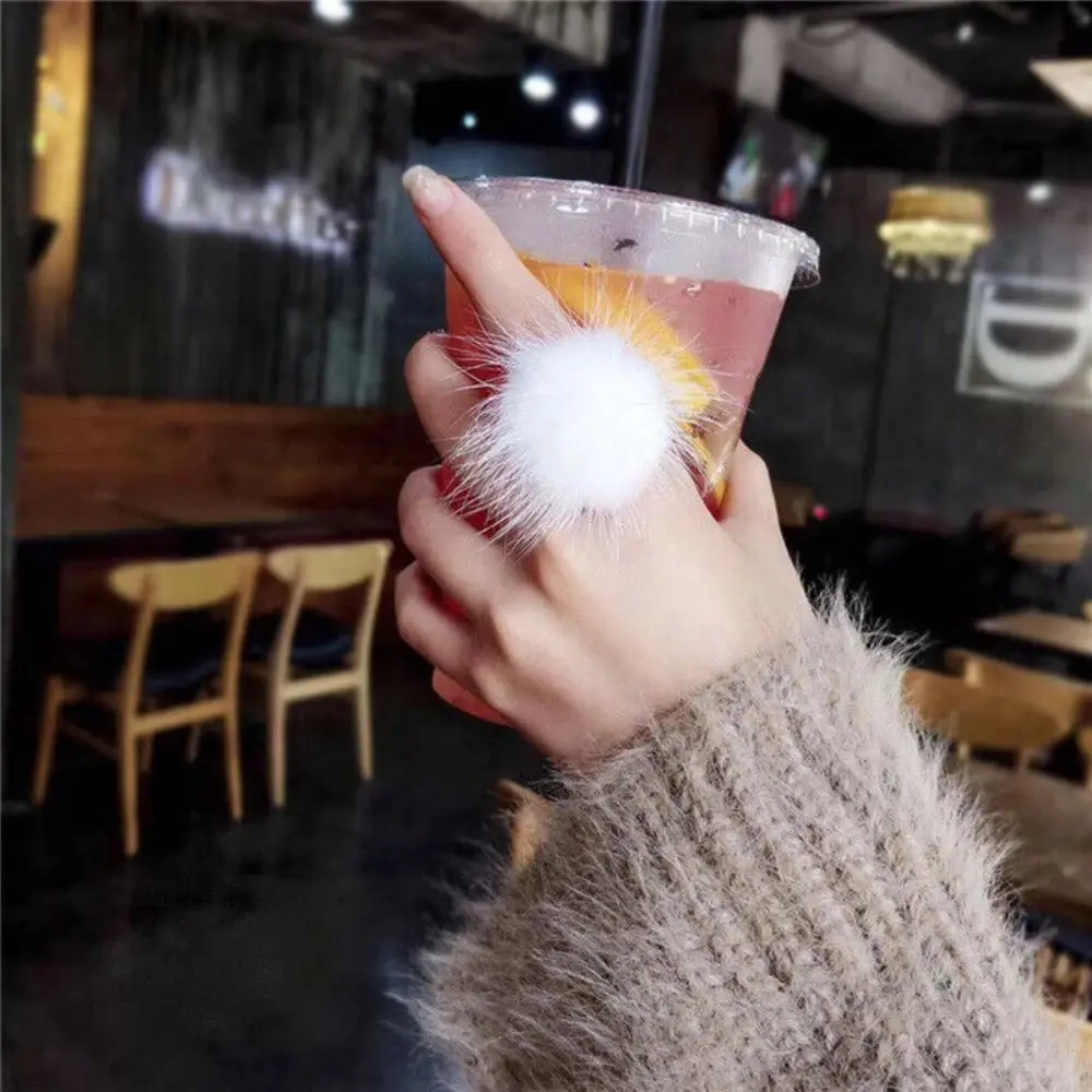 Cute Fur Ball Mink Hair Finger Ring Women Opening Ring Adjustable Pompom Fur Ball Ring Finger Ring Fashion Jewelery Gifts