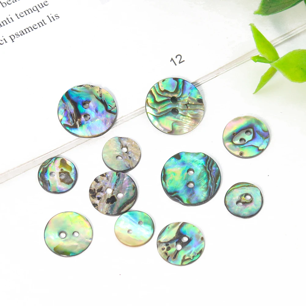 10PC Real New Zealand Abalone Shell Sparkling Round 2-hole Flatback Button Spacer Pendant Scrapbook Apparel Sewing Embellishment