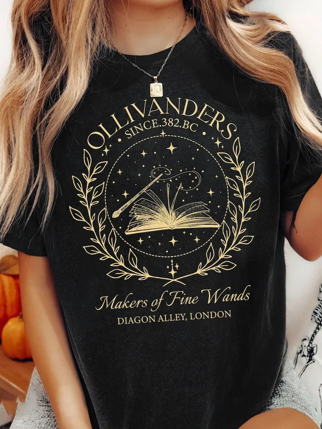 Cotton Washed Distressed Top Ollivanders Wand Shop Tshirt Dark College T Shirt Subtle Bookish Merch Y2K Top Book Lover Gift Tee