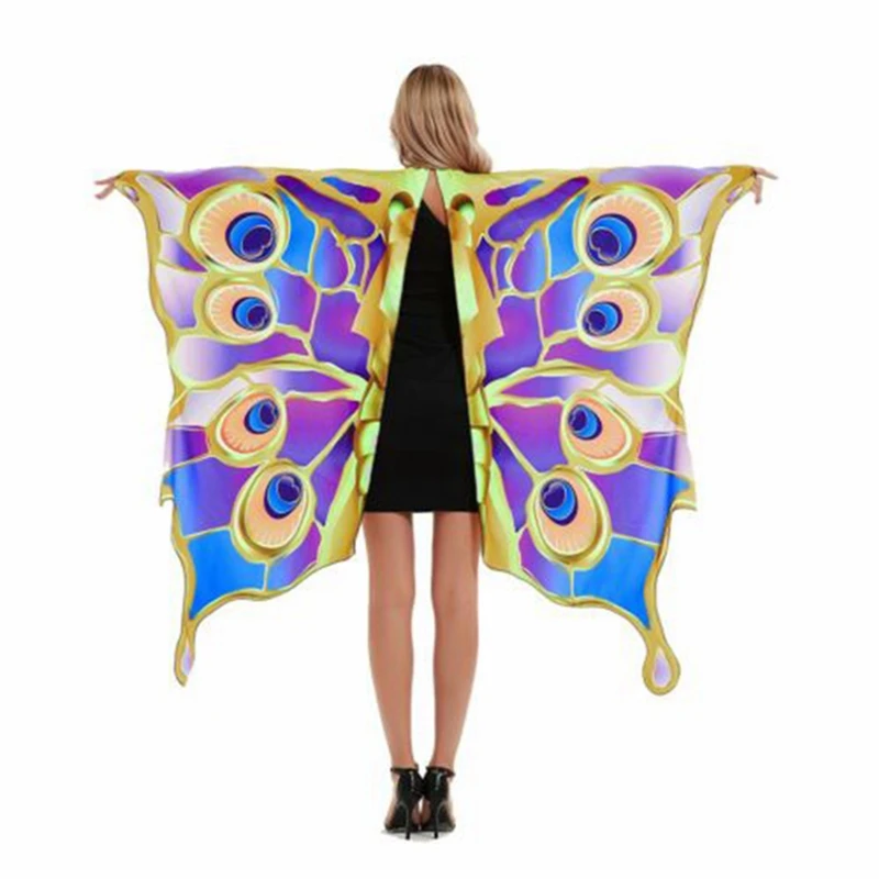 Butterfly Coat for Party Cosplay Cape Fancy Dress Costume with Colourful Mask and Headband Colorful Fairy Wings Shawl Cloak