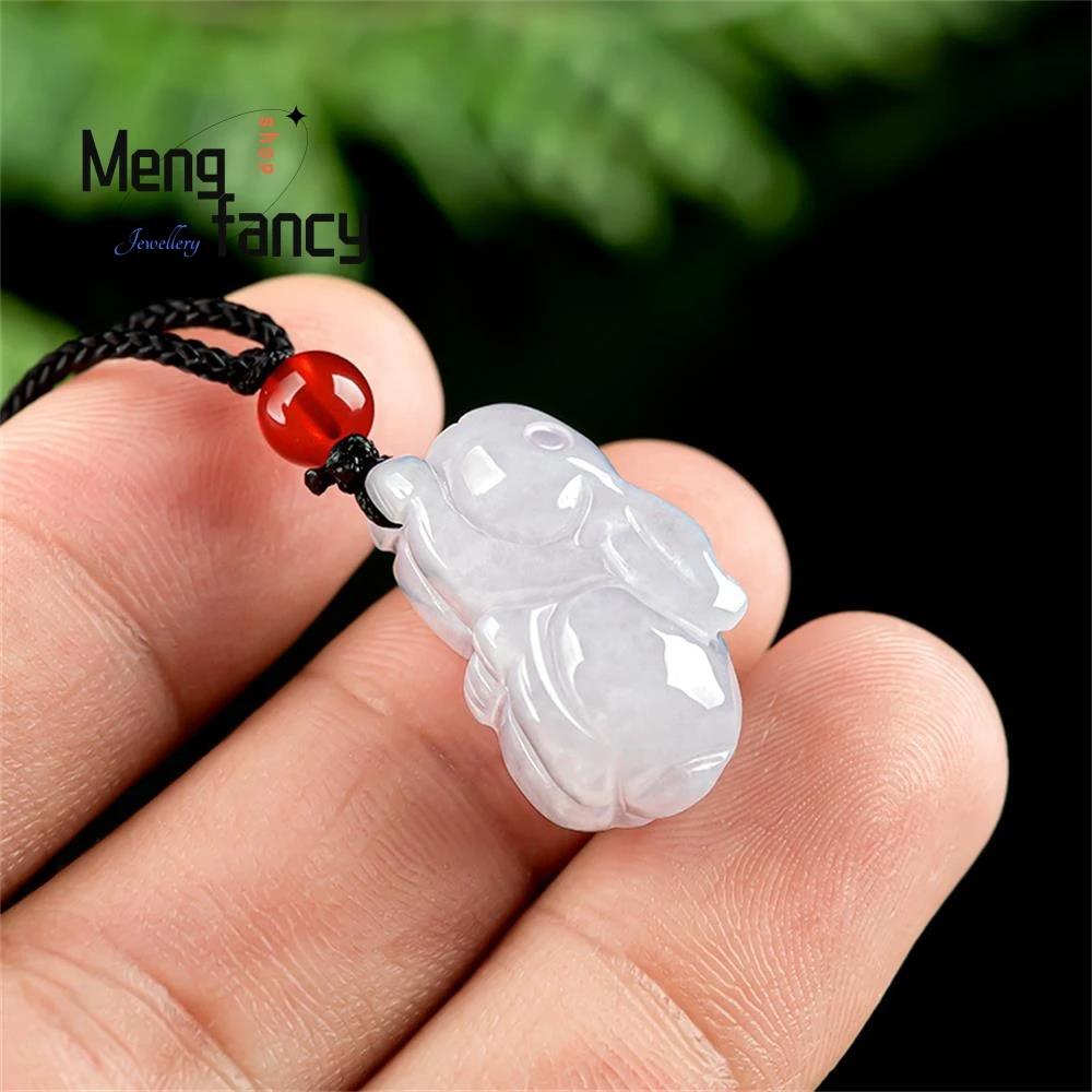 Natural Myanmar A-goods Jadeite Zodiac Rabbit Three-dimensional Carving Ice Jade Pendant Cute Exquisite Mascots Fashion Jewelry