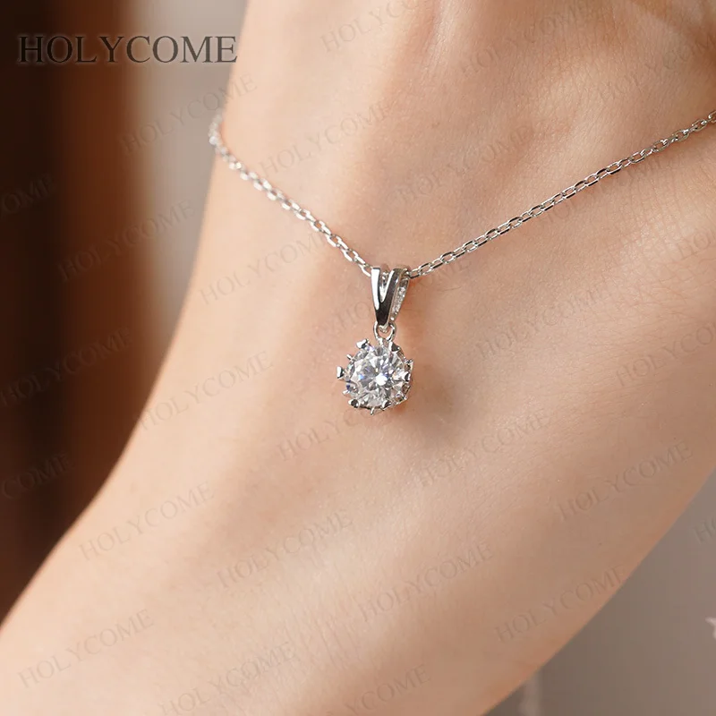 925 Sterling Silber Moissanit Halskette 1 Karat Rundschliff D-Farbe VVS1 für Damen Hochzeit Edelschmuck mit Zertifikat – Detail 7