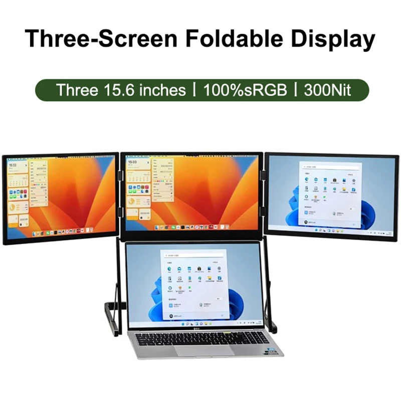 15.6인치 트리플 스크린 디스플레이 휴대용 모니터 100%sRGB 360 °   노트북/윈도우/MacOS/주식 거래용 접이식 외부 디스플레이