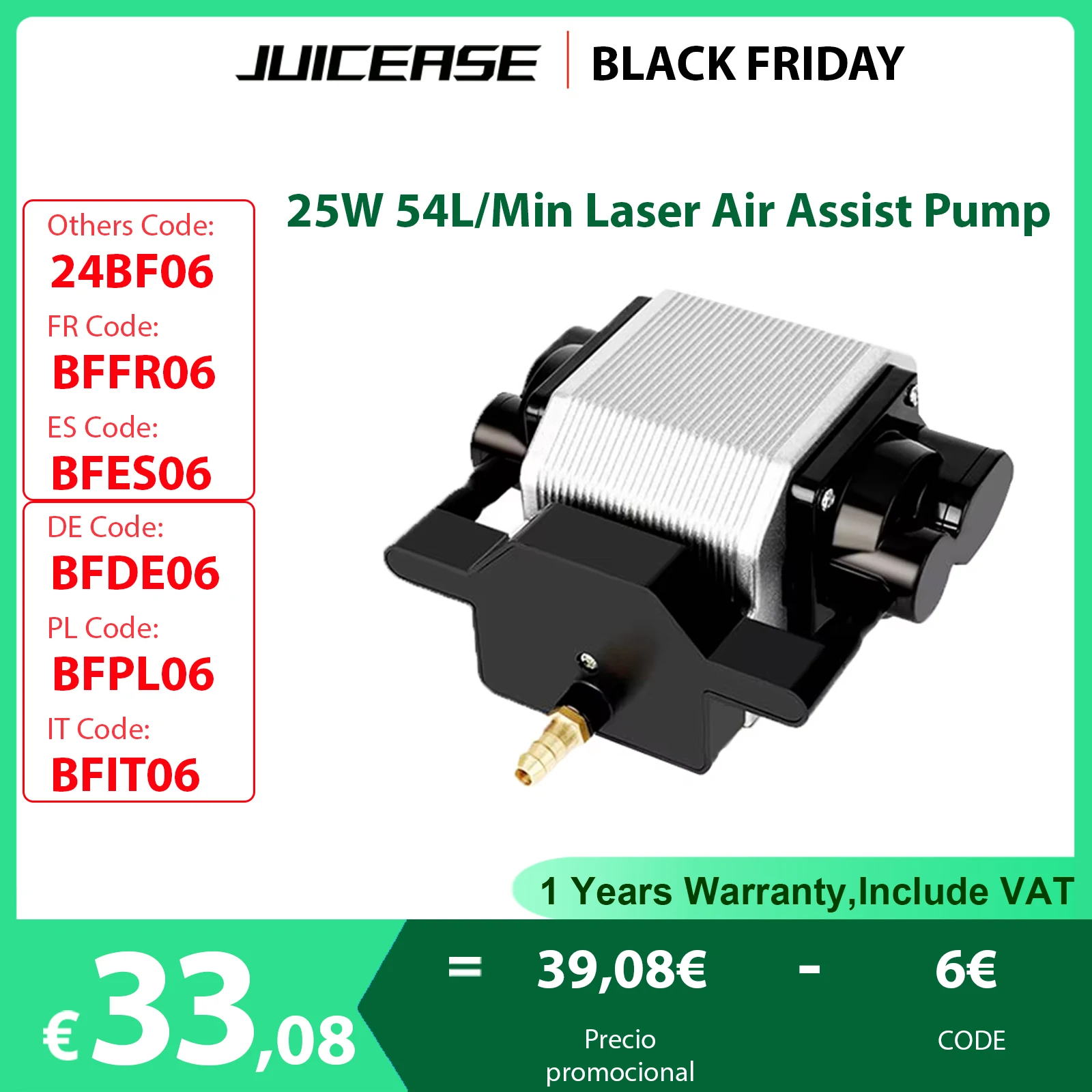 Air Assist Kit CNC Metal Air Nozzle 25W 54L/Min Laser Air Assist Pump For Laser Engraver Cutting