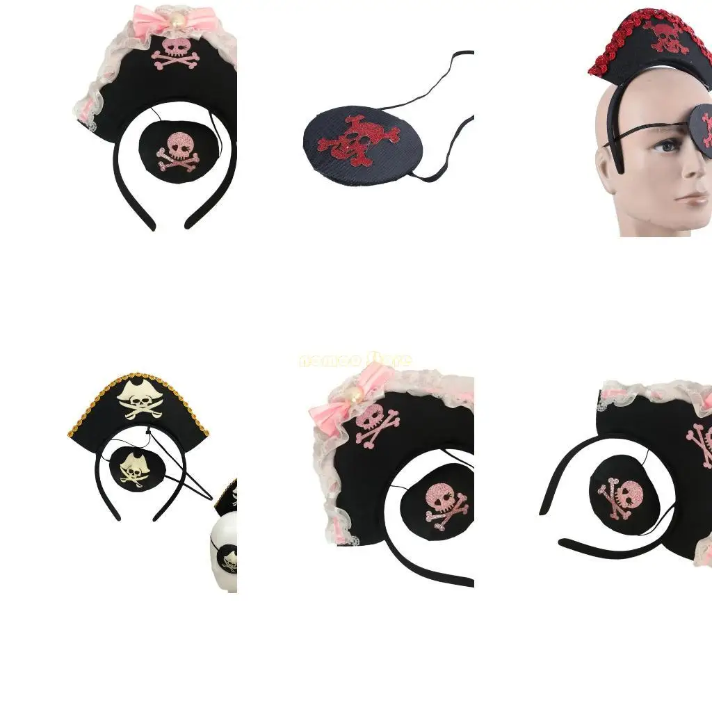 

31BF Pirate Hairbands Glitter Pirate Eyepatch Halloween Party Fun Photo Props