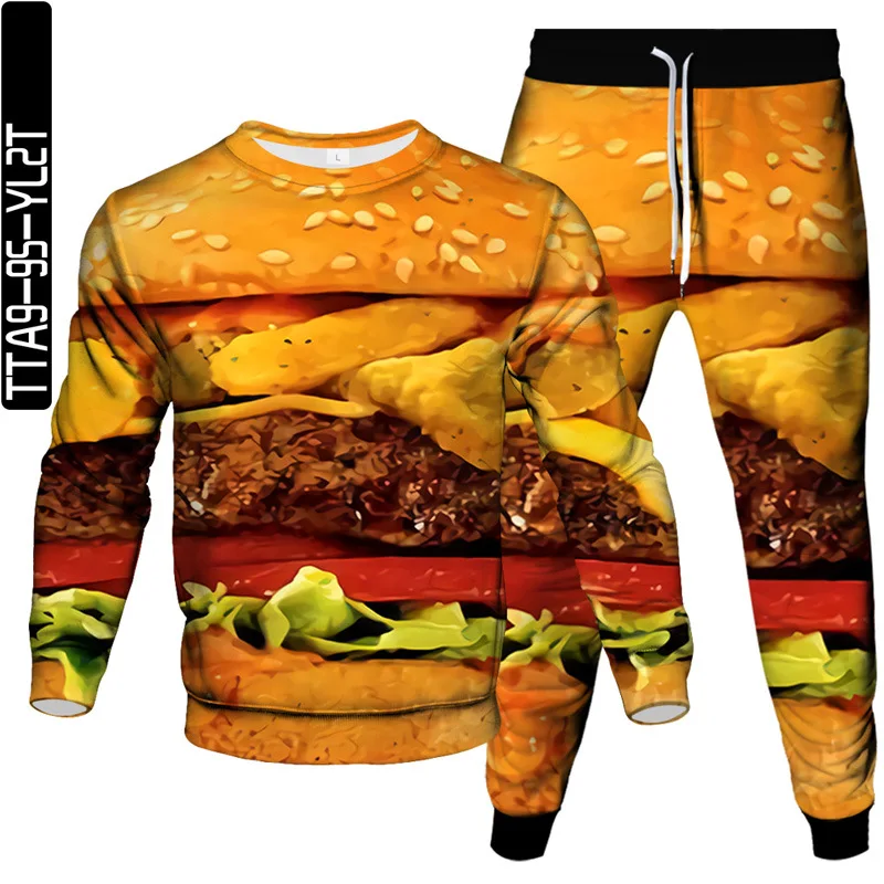 Food Planet Hamburger Fruit Komkommer 3d Print Kleding Pak Mannen Mode Sweatshirt Joggingbroek 2 Delige Sets Oversized Trainingspak