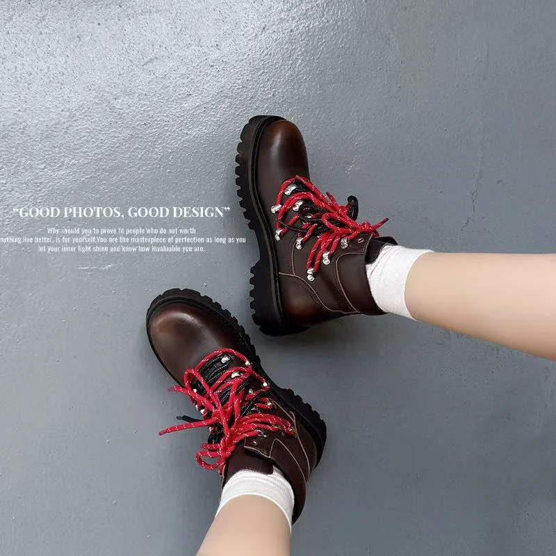 

Новинка 2026, осенне-зимние женские ботильоны из натуральной кожи, модные короткие ботинки из воловьей кожи с круглым носком и шнуровкой 22-25 см