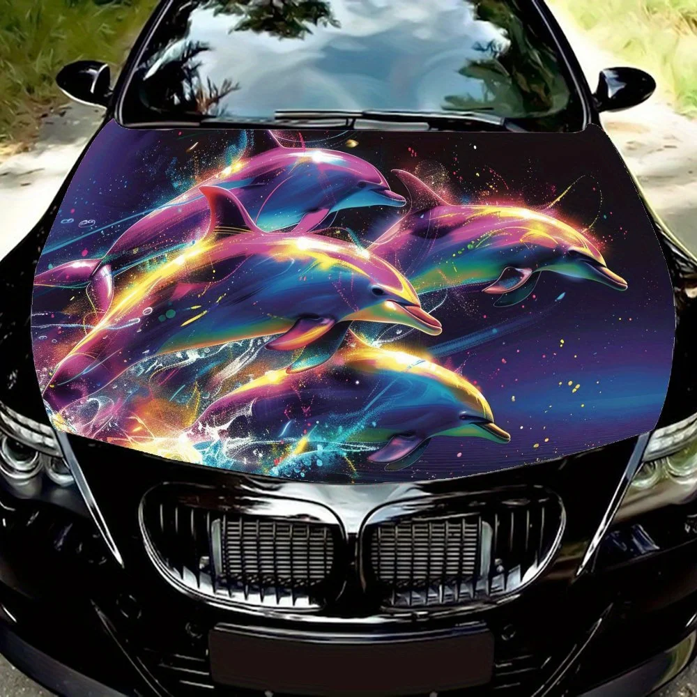 

Vivid Beauty Star - sea Leaping Dolphin Car Hood Wrap Color Vinyl Sticker Truck Graphic Bonnet Auto Accessories Decoration Decal