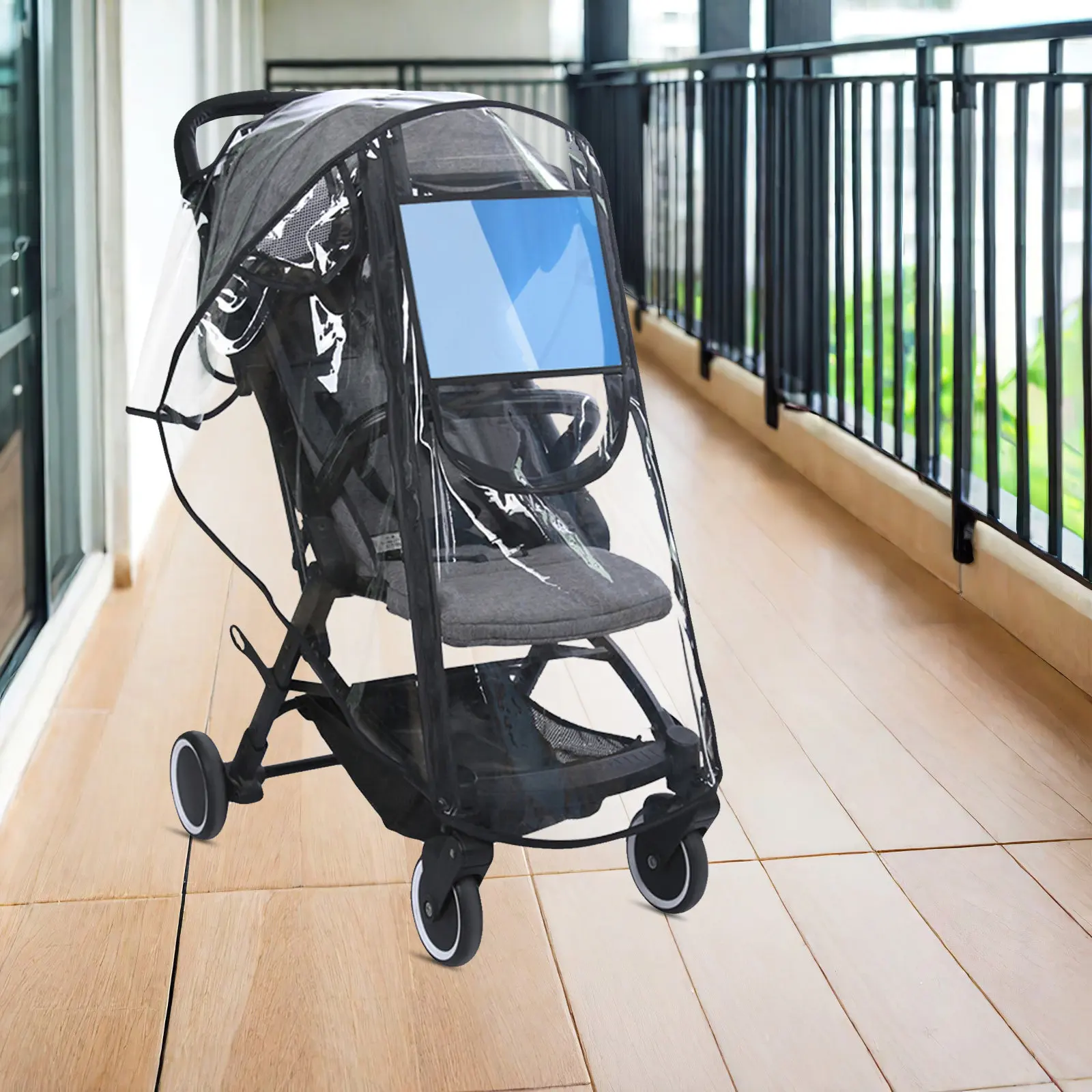 Clear Stroller Rain Cover Waterproof Windproof Protective Transparent Shield Baby Carriage Raincover for Pram Pushchair Outdoor 6