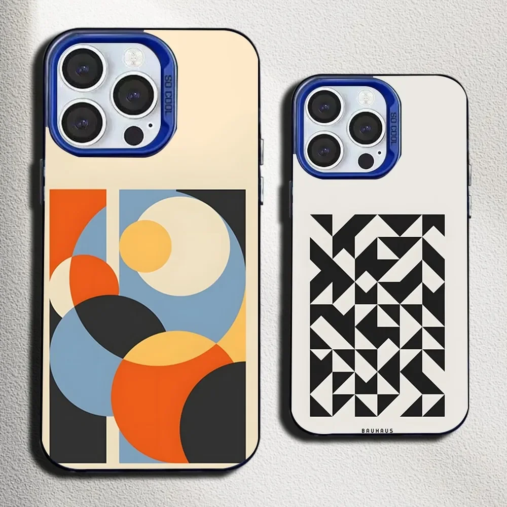 

Geometric Bauhaus Art Phone Case For iPhone 16,15,14,13,12,11,Mini,Pro,SE,MAX Blue Matte Silicone Cover