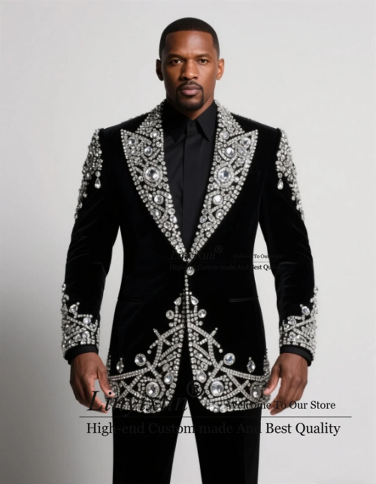Sparkly Diamond Beaded Wedding Suit For Men 2 Pieces Sets Ropa Hombre Customized Slim Fit Costume Groom Party Male Party Blazers
