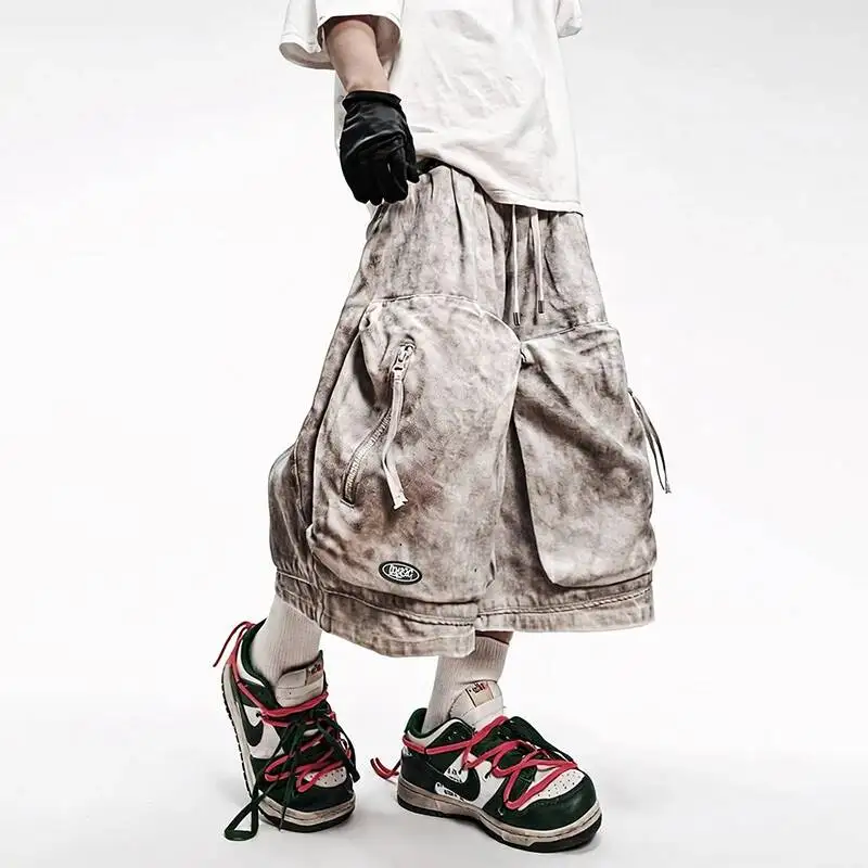 LUZHEN 2026 Summer Hip-hop Trendy Original Multi Big Pockets Straight Cropped Trousers Men's Handsome Street Short Pants JY7451